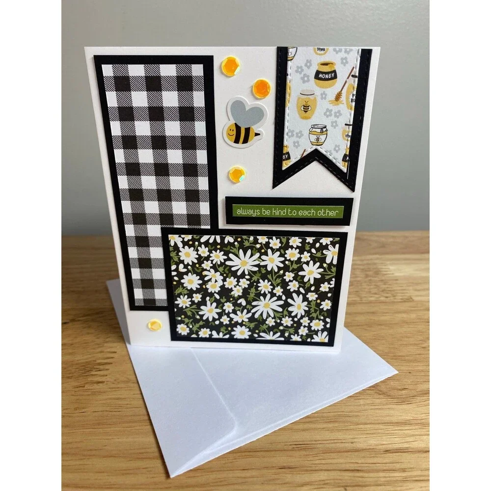 Bee & Flowers Greeting Card - Handmade A2 Card – All Occasion Blank Card